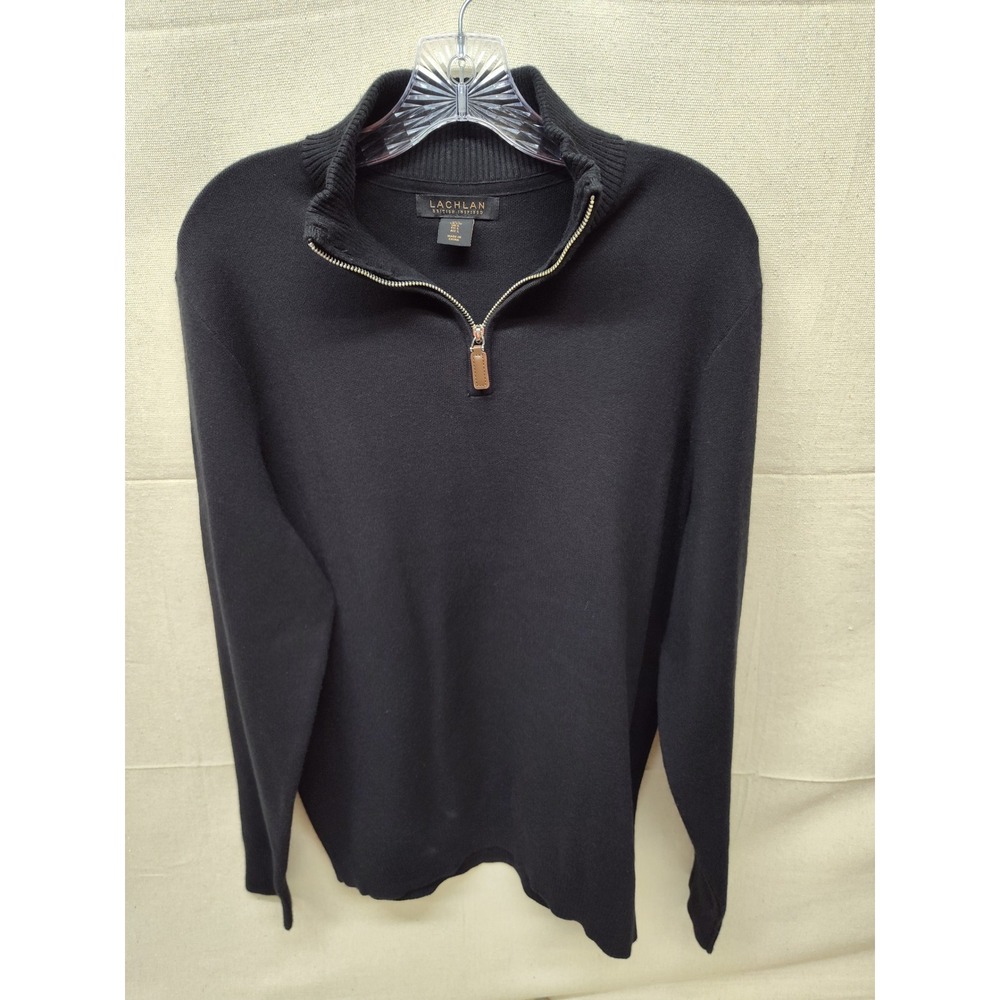 Lachlan British Inspired Mens Black Quarter‎ Zip Pullover Sweater Large